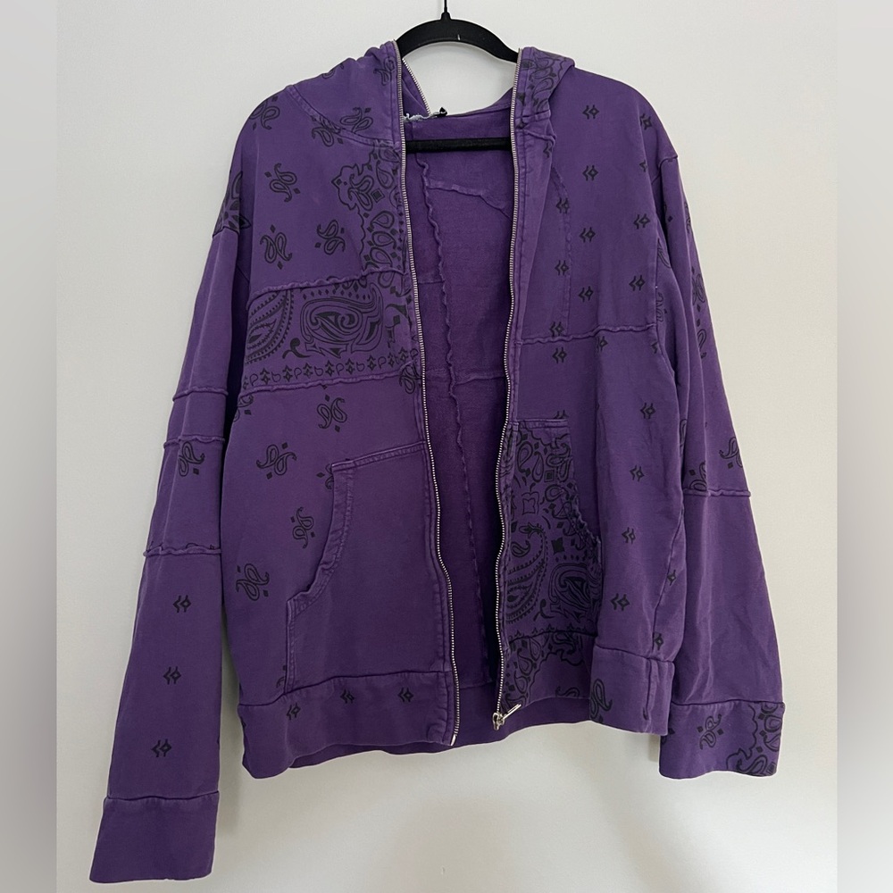 Jaded London Purple Bandana Print Zip Up Hoodie, Size M